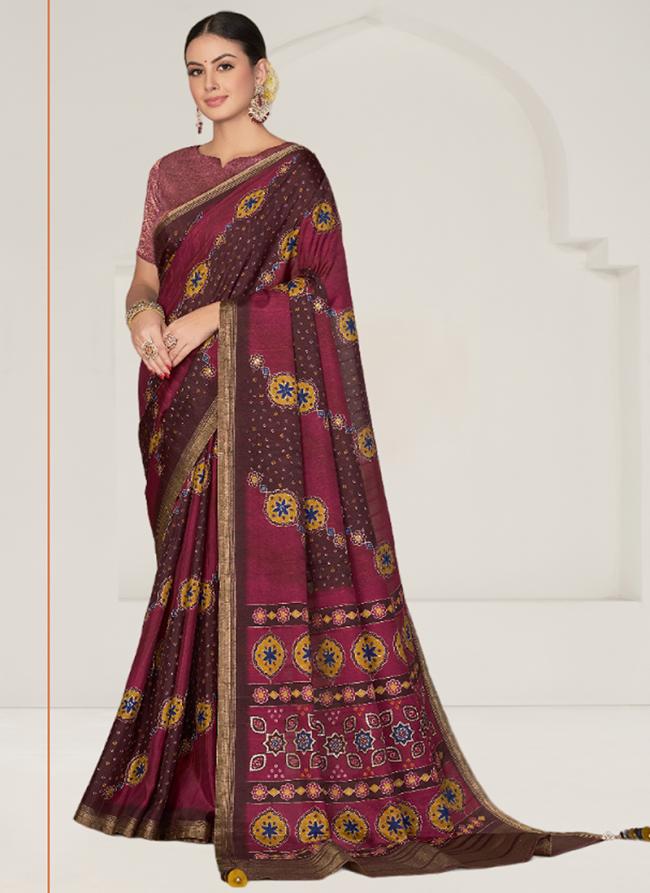 Rangkat Tussar Silk Maroon Festival Wear Printed Saree